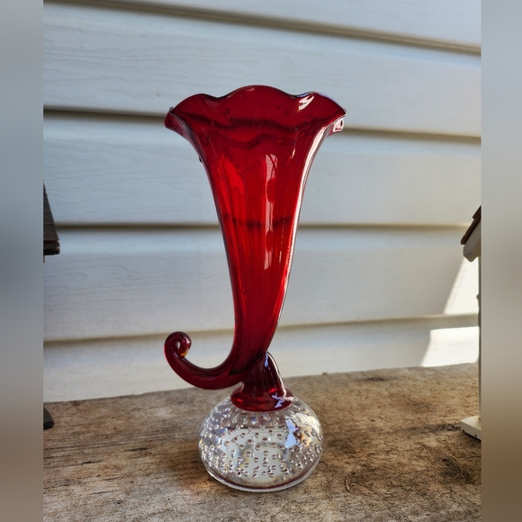 Antique Vintage Pairpoint Ruby Vase Crystal Bubble Ball Cadmium Glow - Picture 3 of 9